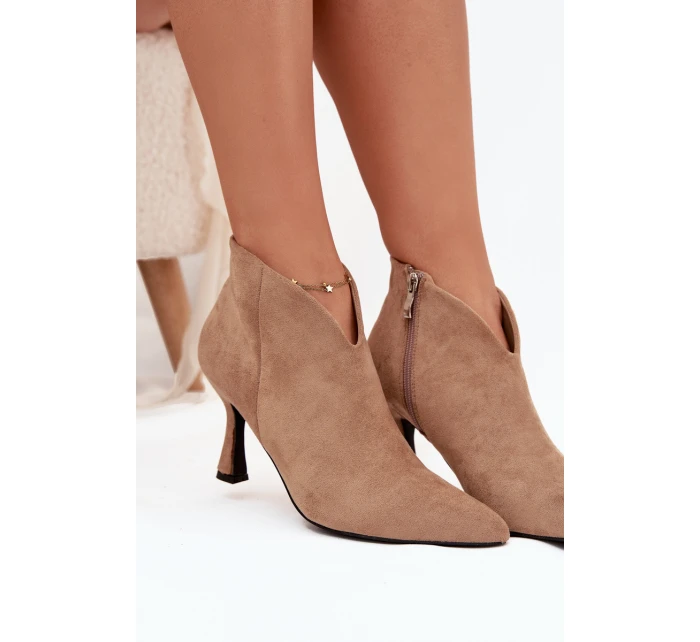 Nízké dámské kotníkové boty na jehlovém podpatku ekozamšové béžové Jolivra