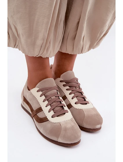 Semišové Nízké Tenisky Dámské Tmavě Béžové model 22355935 - Zazoo Semišové Nízké Tenisky Dámské Tmavě Béžové model 22355935 - Zazoo