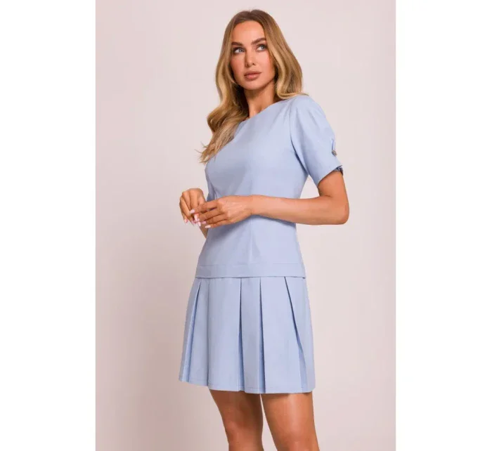 model 20970475 Džínové šaty se záhyby světle modré - Moe