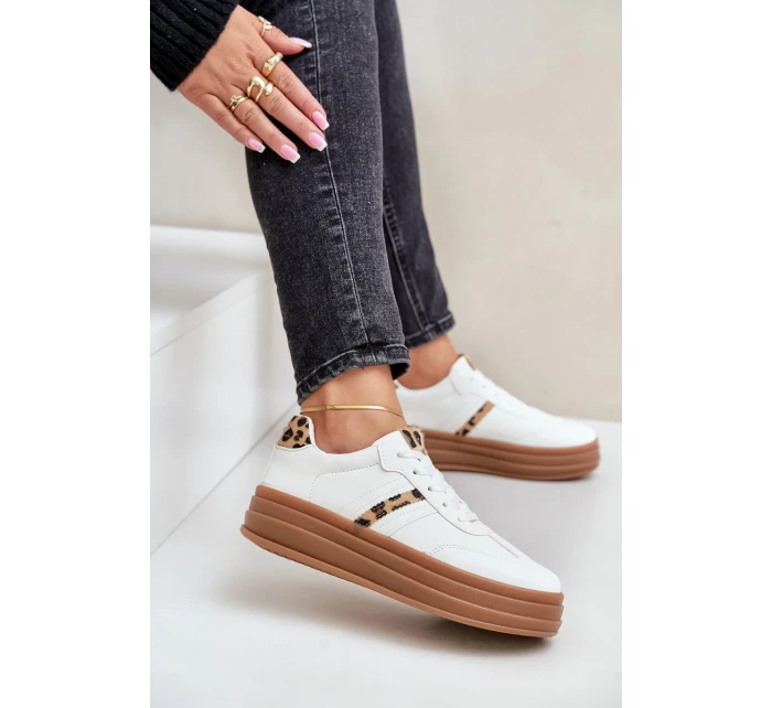 Dámské tenisky na platformě s leopardím vzorem bílé Dravinnia Dámské tenisky na platformě s leopardím vzorem bílé Dravinnia