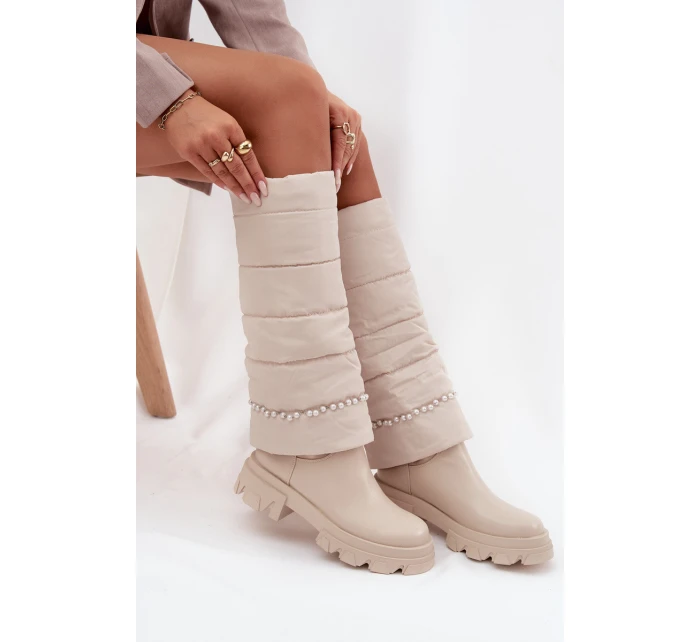 Dámské zateplené kozačky s korálky Irvette – světle béžové