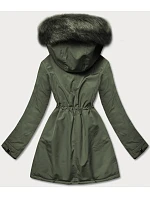 Dámská teplá zimní bunda oboustranná khaki-černá (w610)
