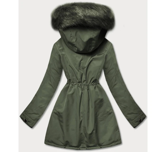 Khaki-černá teplá oboustranná dámská zimní bunda (w610)