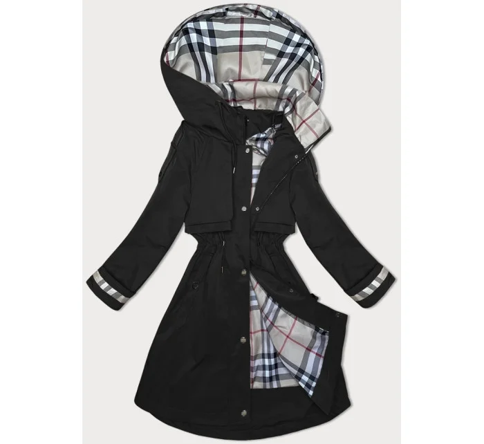Tenká černá dámská bunda parka s kapucí BH Forever (BH-2403)