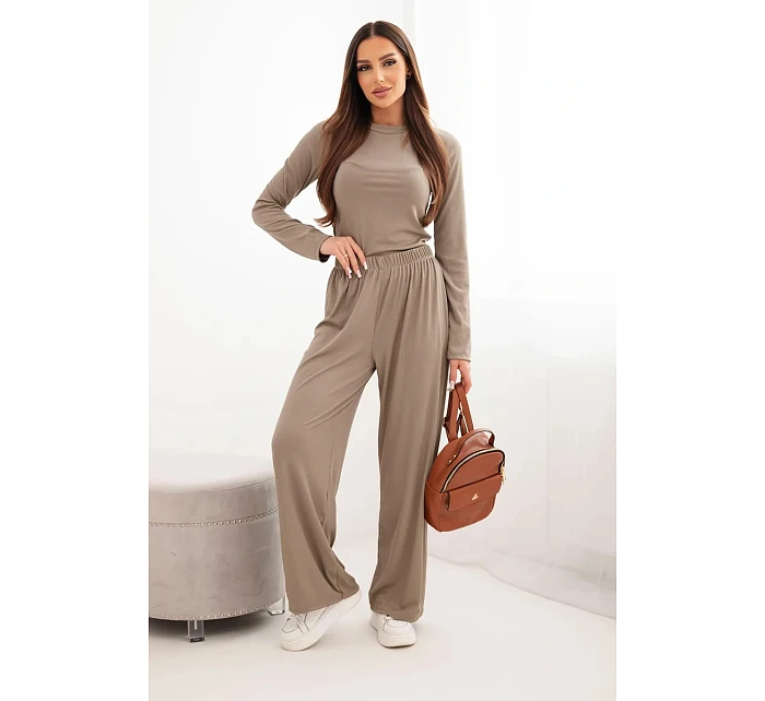 Dámský viskózový komplet s blůzou a širokými kalhotami fango