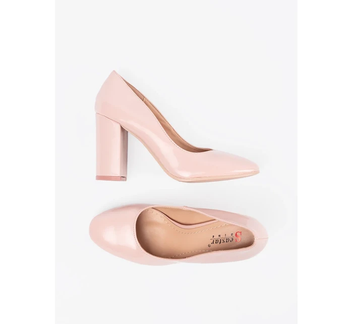 Luxusní růžové  lodičky dámské na širokém podpatku