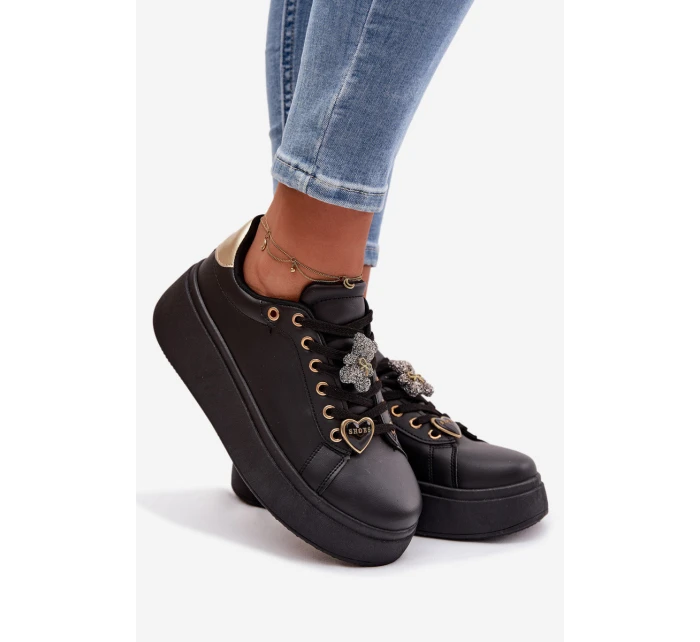 Dámské tenisky na platformě s přezkami Medvěd Srdce Černé Selorissa Dámské tenisky na platformě s přezkami Medvěd Srdce Černé Selorissa