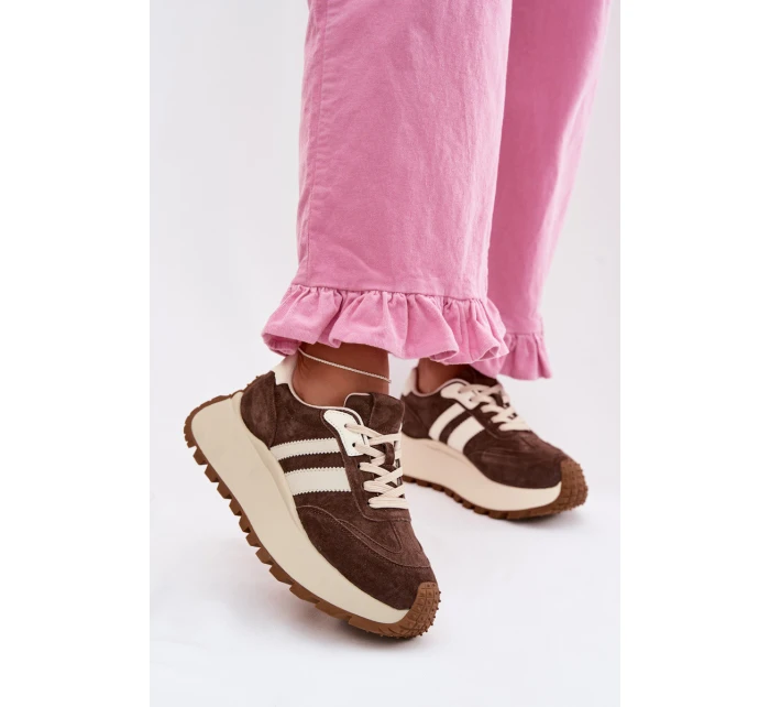 Semišové tenisky na masivní platformě D&A GR61-5986 Čokoládové
