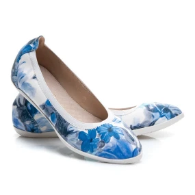 Originální modré dámské baleríny s květy Originální modré dámské baleríny s květy