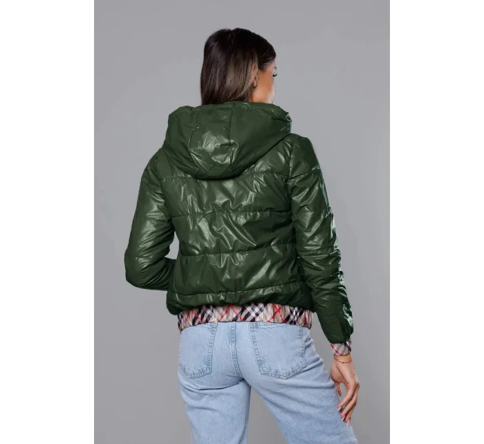 Krátká zelená dámská bunda s ozdobným lemováním model 17556066 - S'WEST