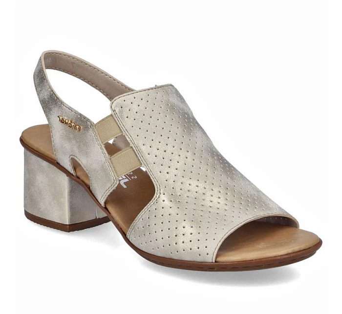 Dámské zlaté nazouvací sandály na podpatku Rieker 64665-60