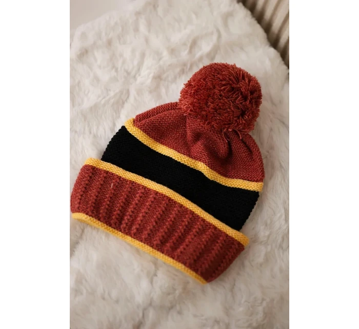 Dámská čepice Kinga K297 červená+hořčicová+černá Dámská čepice Kinga K297 červená+hořčicová+černá