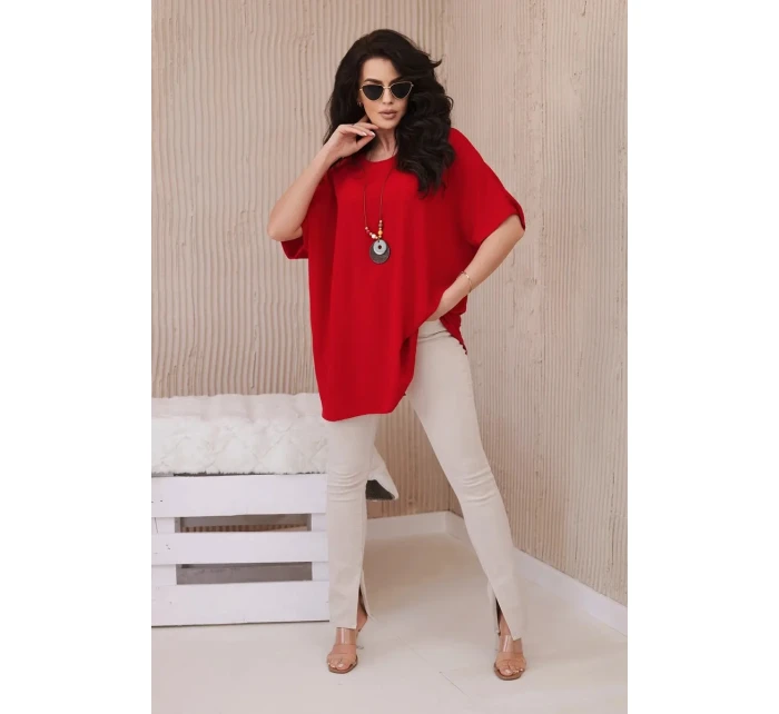 Oversized halenka s přívěskem červený Oversized halenka s přívěskem červený