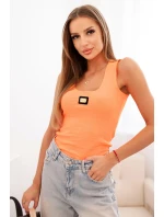 Dámská pruhovaná tílko s ozdobnou nášivkou meruňková