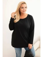 Dámská blůza Plus Size bavlněná s kulatým výstřihem černá