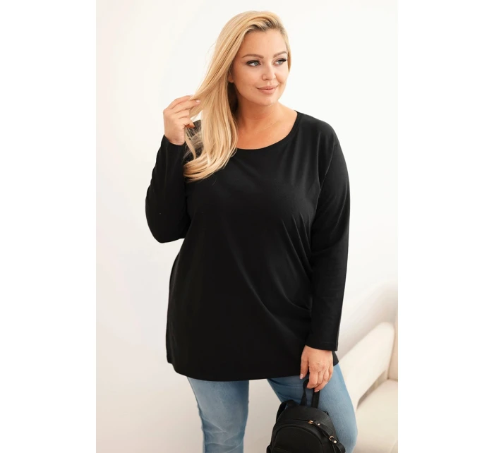 Dámská blůza Plus Size bavlněná s kulatým výstřihem černá