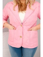 Dámská bunda Plus Size prošívaná květinami s límcem a kapsami jasně růžová