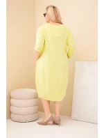 Dámská bavlněná suknička Plus Size s ohrnutým rukávem a kapsami pistáciová