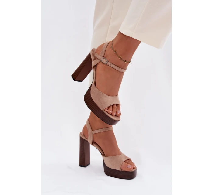 Dámské sandály na podpatku a platformě z eko semiše béžové Gralisse