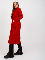 Merve OH BELLA červený plyšový maxi kabát s páskem