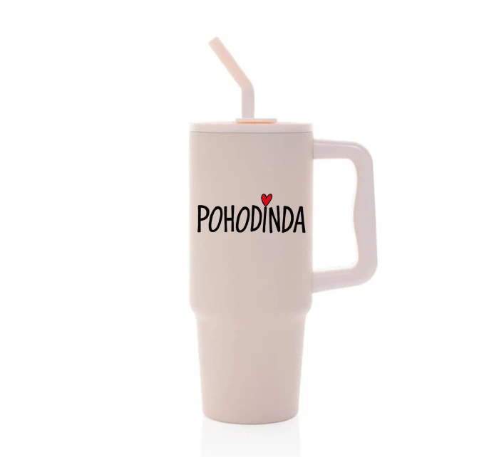 POHODINDA - růžová cestovní termoska s barevným víčkem 900 ml