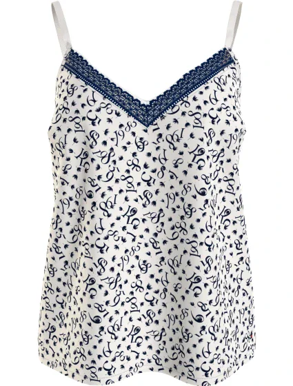Dámský pyžamový top WOVEN CAMI PRINT UW0UW05006 02X  bílý s potiskem - Tommy Hilfiger