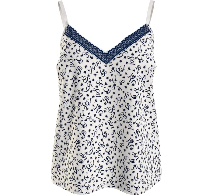 Dámský pyžamový top WOVEN CAMI PRINT UW0UW05006 02X  bílý s potiskem - Tommy Hilfiger