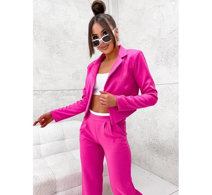 Dámský komplet ve fuchsijové barvě - krátké sako a široké kalhoty (8263)