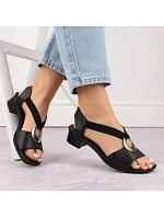 Dámské kožené sandály s pásky černé model 22050364 - Rieker Dámské kožené sandály s pásky černé model 22050364 - Rieker