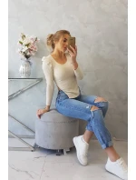Halenka s buffovými rukávy světle béžová