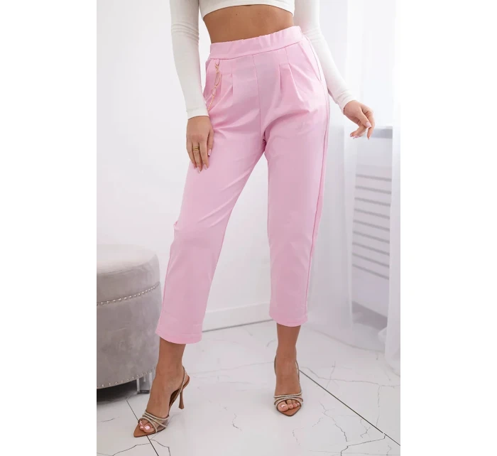 Kalhoty new punto s řetízkem světle růžová