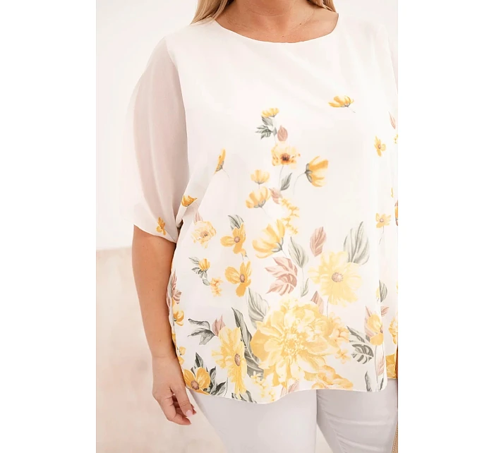 Dámská halenka Plus Size s krátkým rukávem a květinovým potiskem žlutá