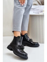 Kožené Lakované Botky S Dekorací Nazouvací Zateplené Černé model 21675534 - EVENTO