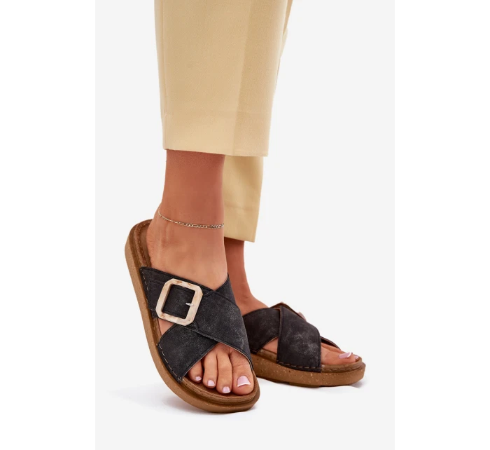 Dámské sandály s přezkou model 21702153 Černé - Inblu