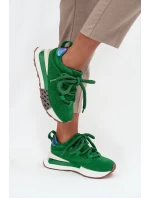 Semišové dámské tenisky na platformě s šněrováním  zelené model 21710412 - Artiker