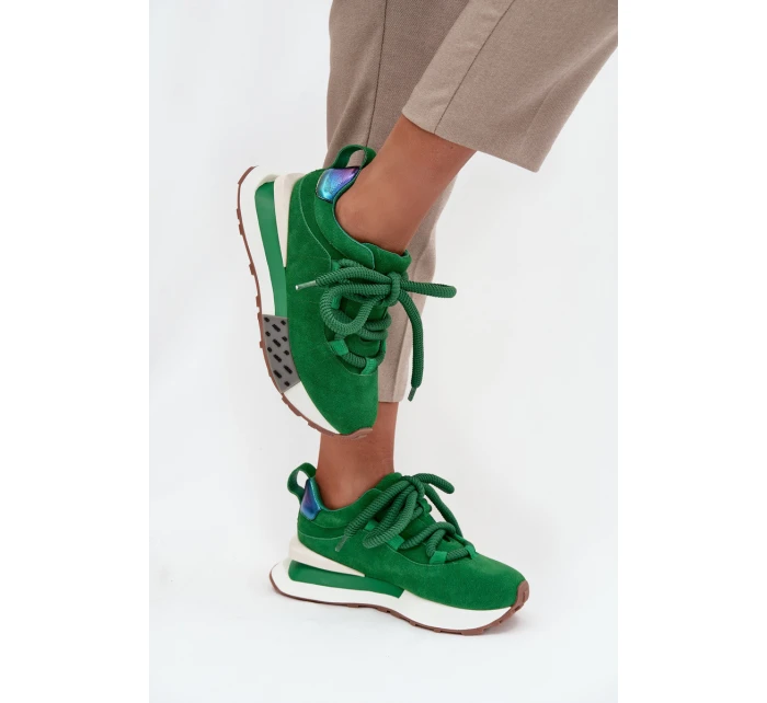 Semišové dámské tenisky na platformě s šněrováním  zelené model 21710412 - Artiker