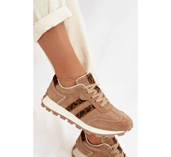 Dámské semišové tenisky na platformě Leopardí vzor model 22013938 Hnědé - S.Barski