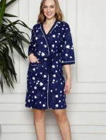 Dámský župan Y19252 tm. modrý s rybičkama - La Penna