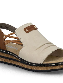 Pohodlné dámské sandály na podpatku béžové barvy Rieker 62962-60