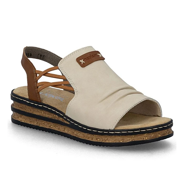 Pohodlné dámské sandály na podpatku béžové barvy Rieker 62962-60