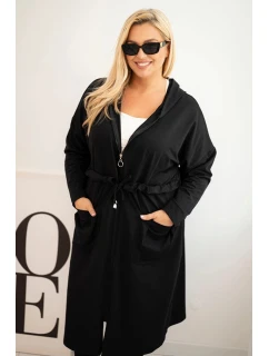 Dámská bavlněná mikina Plus Size s kapucí a kapsami černá