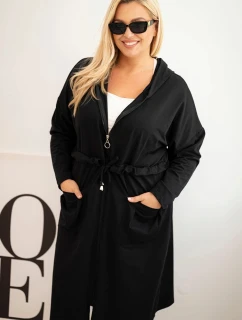 Dámská bavlněná mikina Plus Size s kapucí a kapsami černá