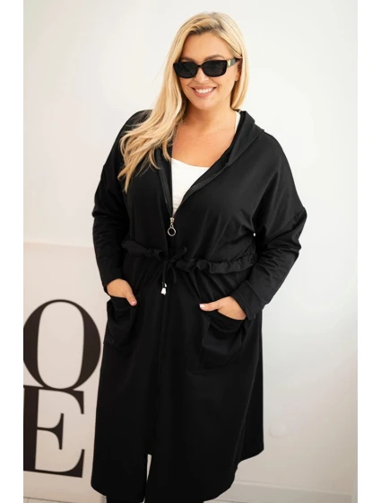 Dámská bavlněná mikina Plus Size s kapucí a kapsami černá