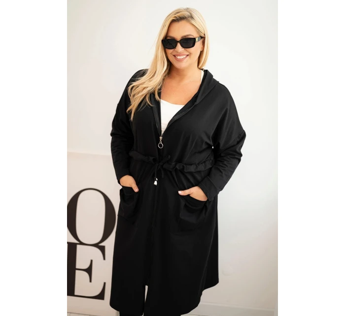 Dámská bavlněná mikina Plus Size s kapucí a kapsami černá
