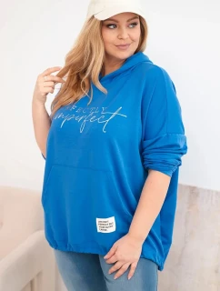 Dámská mikina Plus Size s kapucí a potiskem chabrová