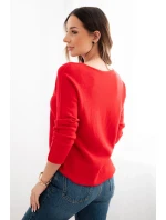 Dámský svetr z viskózy s výstřihem do V červený