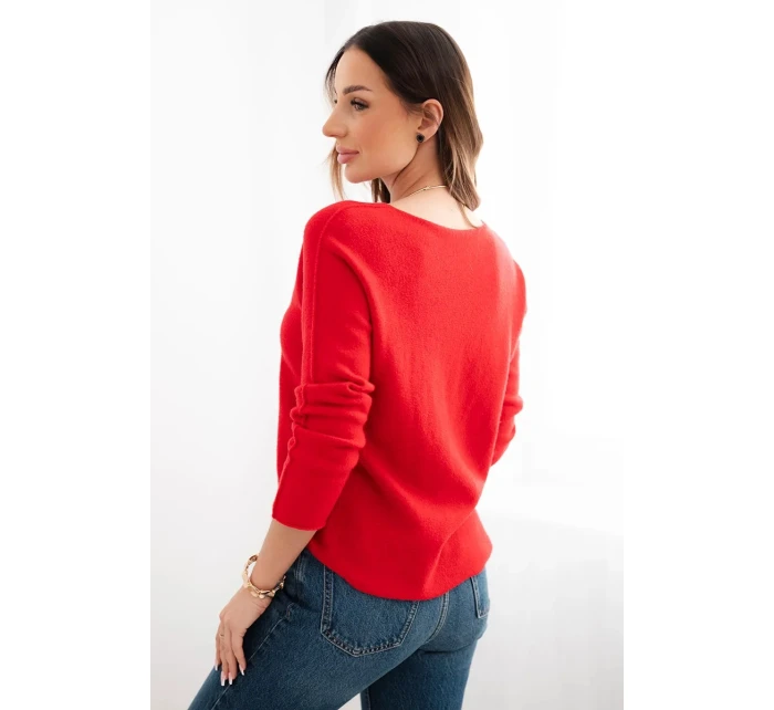 Dámský svetr z viskózy s výstřihem do V červený