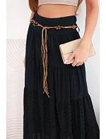 Dámská maxi bavlněná sukně s výšivkou a pásem černá model 22048767 - K-Fashion