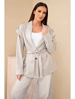 Dámský viskózový kabát s páskem a  fango zelená model 22294710 - K-Fashion