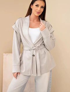 Dámský viskózový kabát s páskem a  fango zelená model 22294710 - K-Fashion